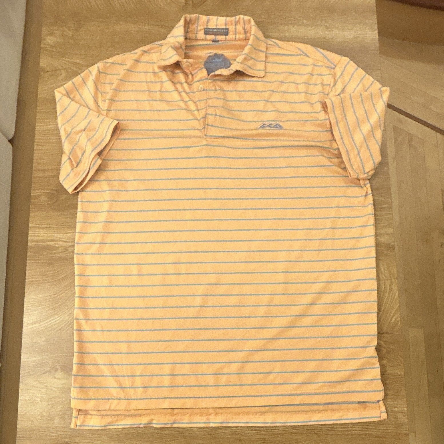 Peter Millar Summer Comfort Men’s Polo Shirt M Orange/Blue Striped Short Sleeve