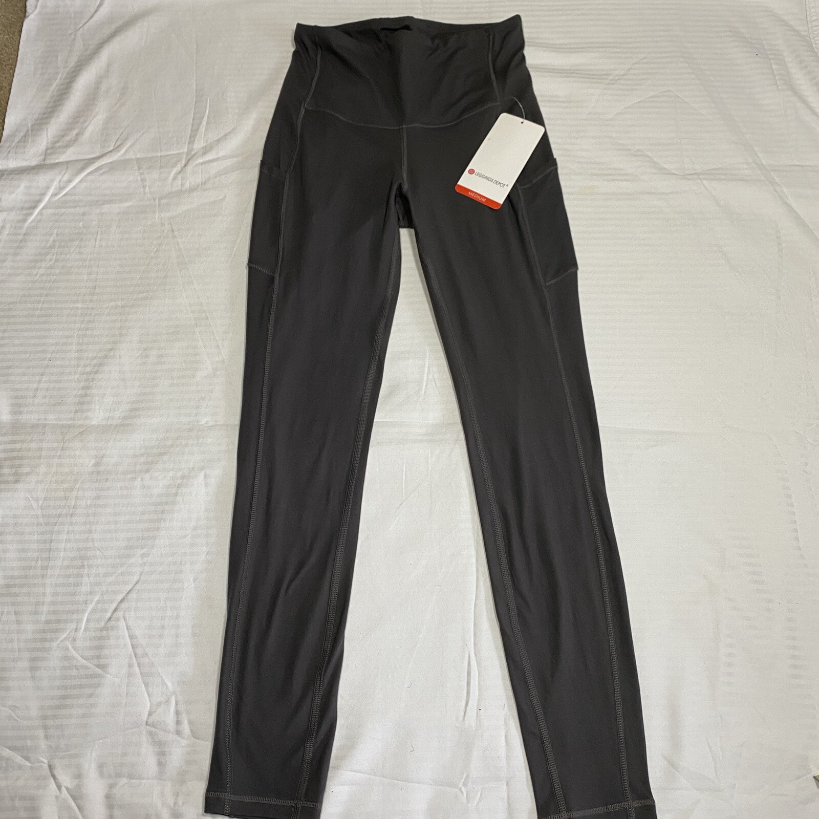 Leggings Depot Women’s High Waisted Side Pockets Leggings, Charcoal Size Medium