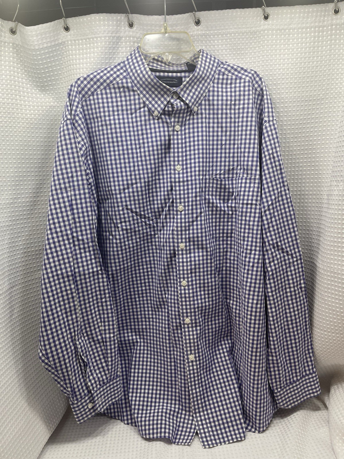Roundtree & Yorke 100% Cotton Button Down Shirt. Purple Gingham Size 3 X LS(6)
