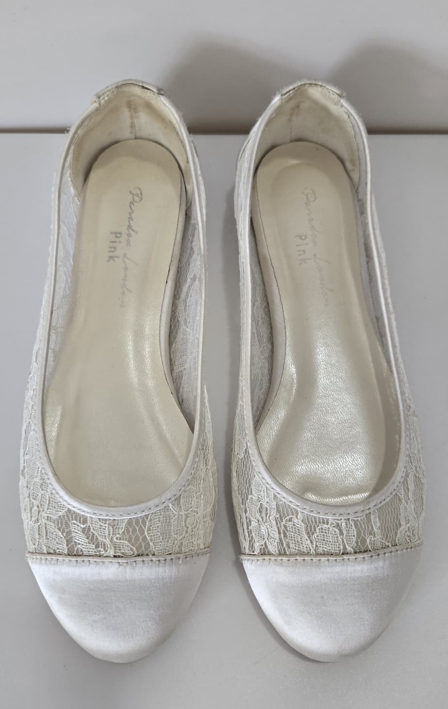 Paradox London Pink Ivory Lace Satin Ballet Flats Wedding Shoes EU 36 US 6 Worn