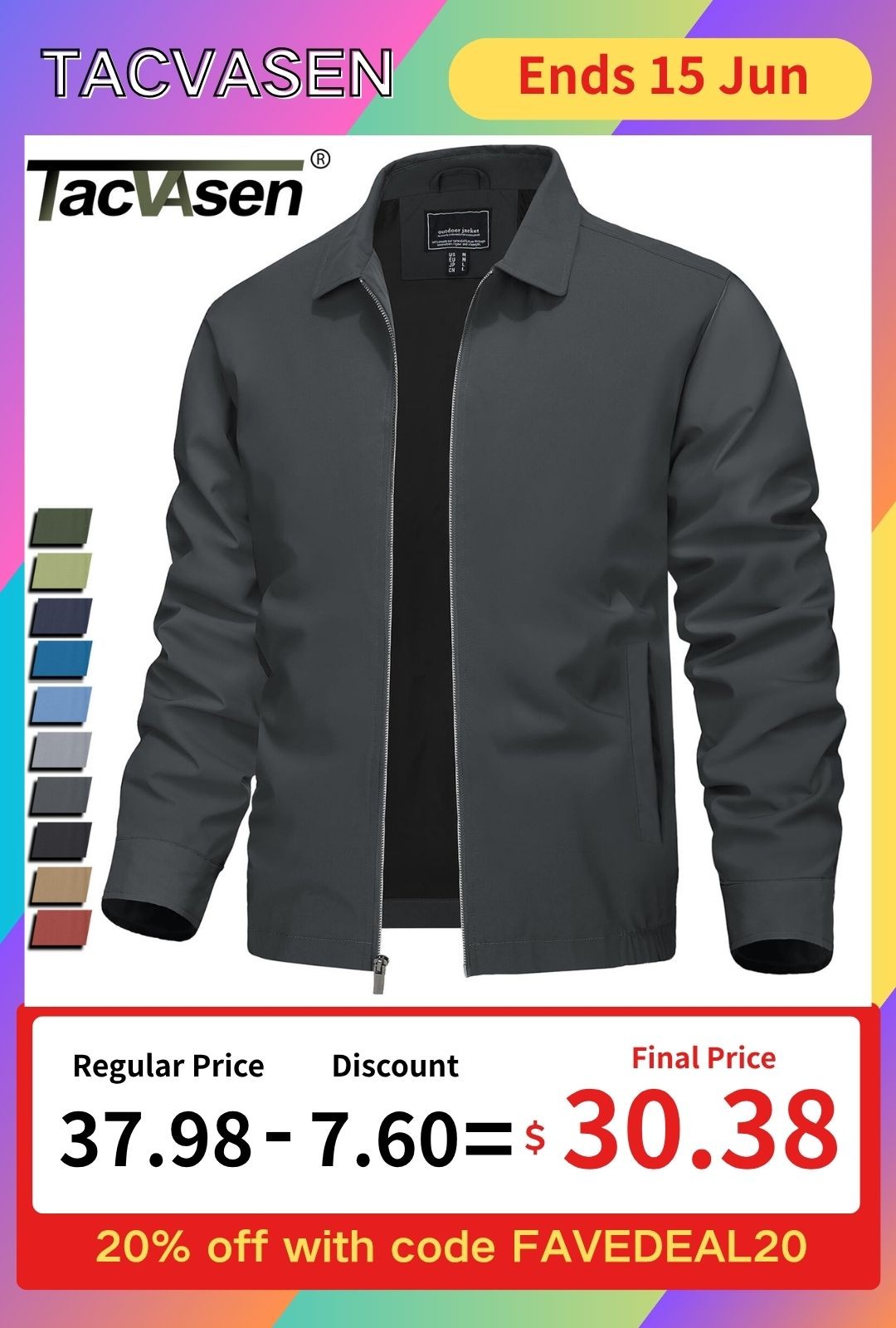 Men’s Thin Spring Jacket Full-Zip Lightweight Bomber Jacket Casual Track Coat US