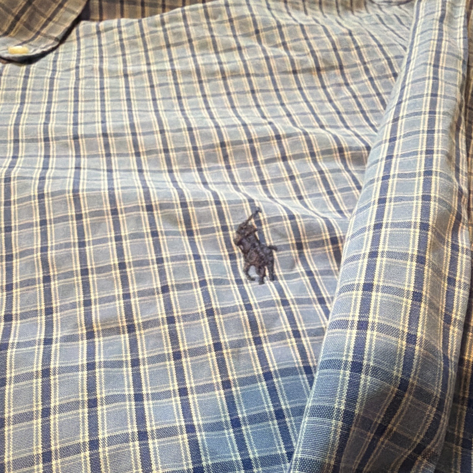 VTG 90’s Ralph Lauren Blake Men’s L Blue Plaid Cotton Long Sleeve Button-Up