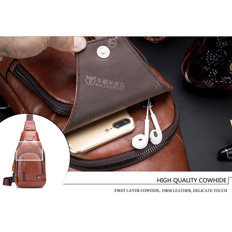 Men’s Chest bag Genuine Leather Sling Backpack Crossbody Bag Shoulder Bag New D