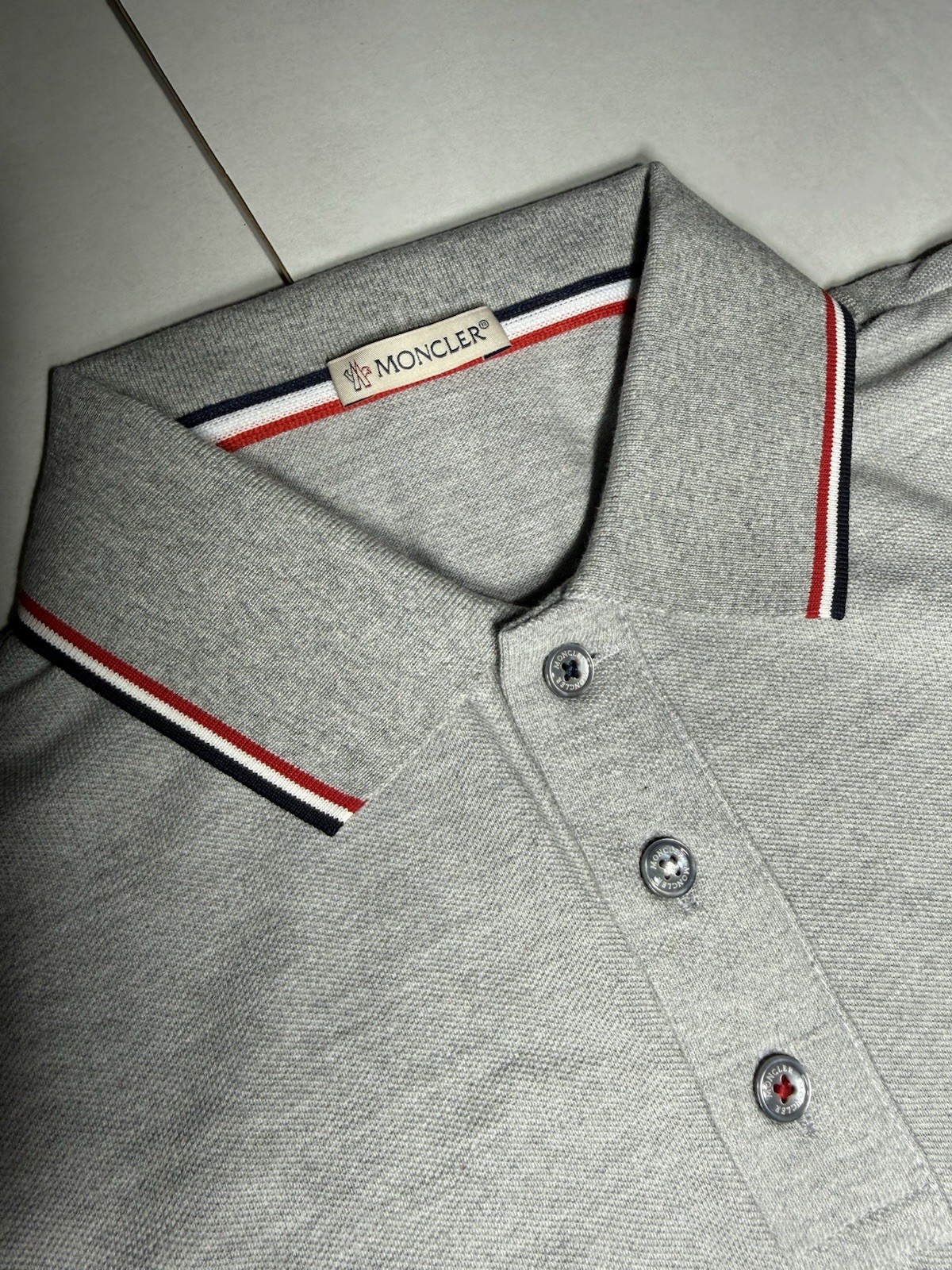 Moncler Tricolor Cotton Polo Shirt Gray Medium