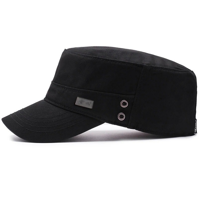 Army, Military Flat Cadet Top Hat, Summer Cotton Military Washed Adjustable Cap