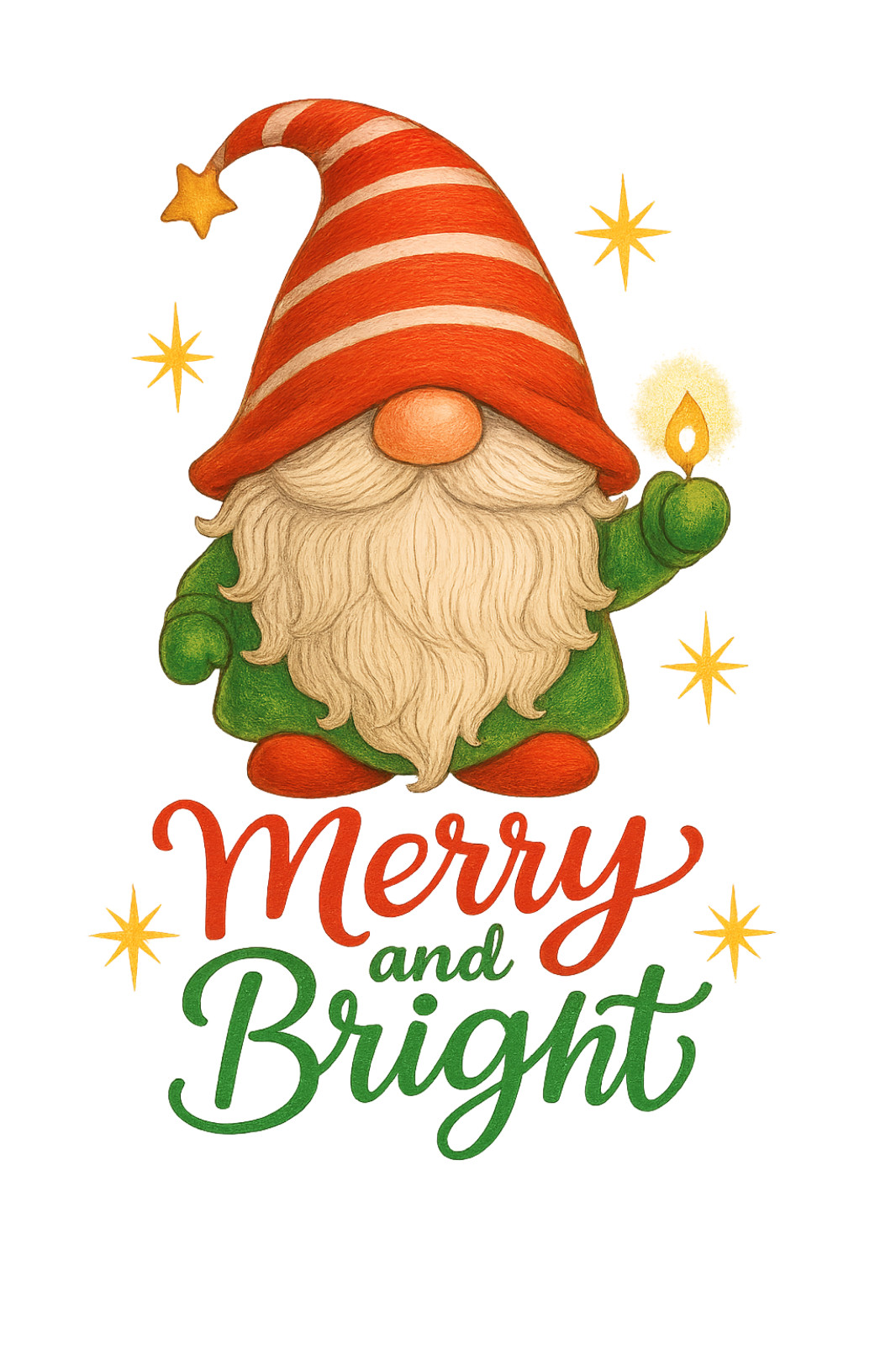 Whimsical Christmas Gnome Merry & Bright Holiday T-shirt Size S,M,L,XL,2X