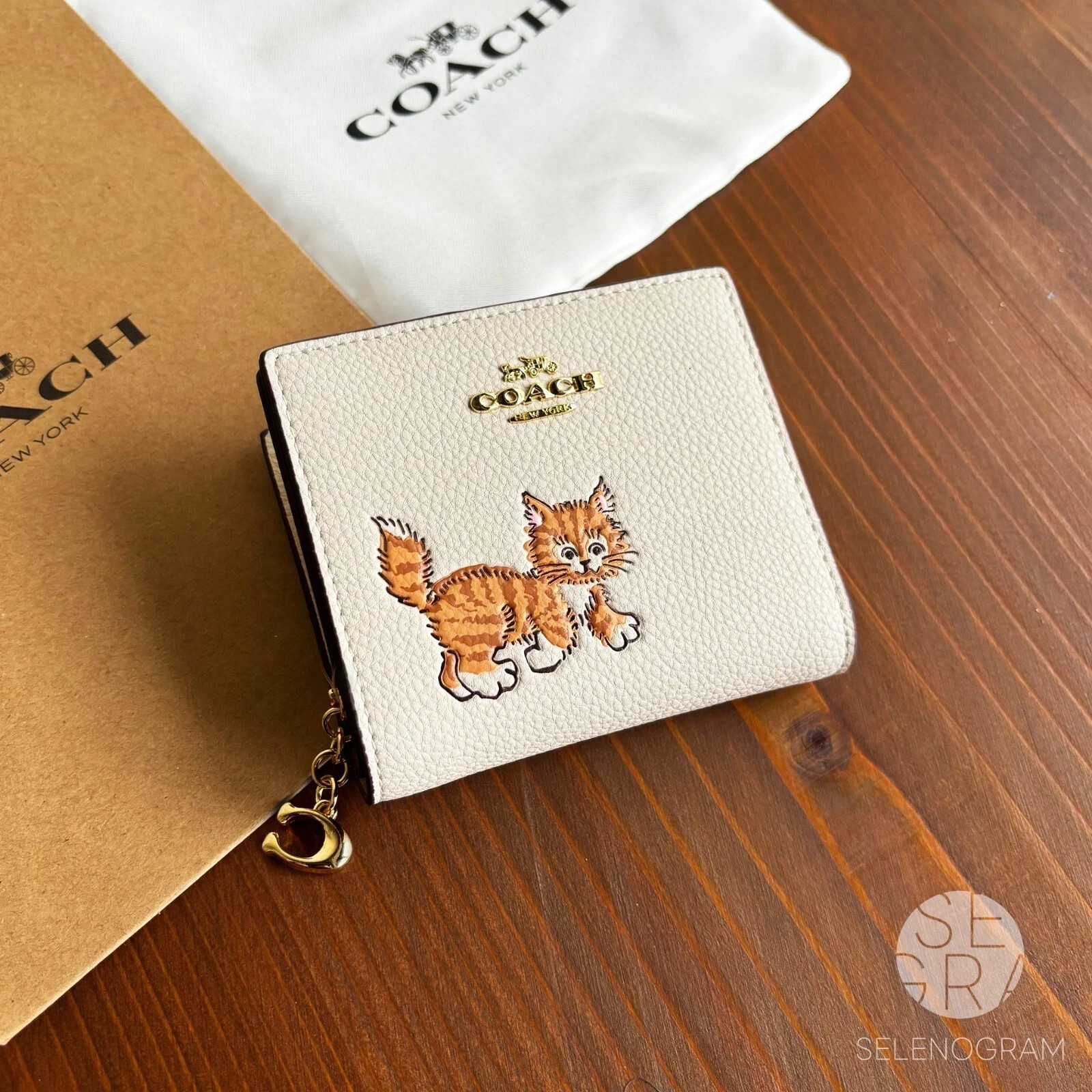 COACH Snap Wallet & Card holder With Dancing Kitten Cat CC472 Outlet New