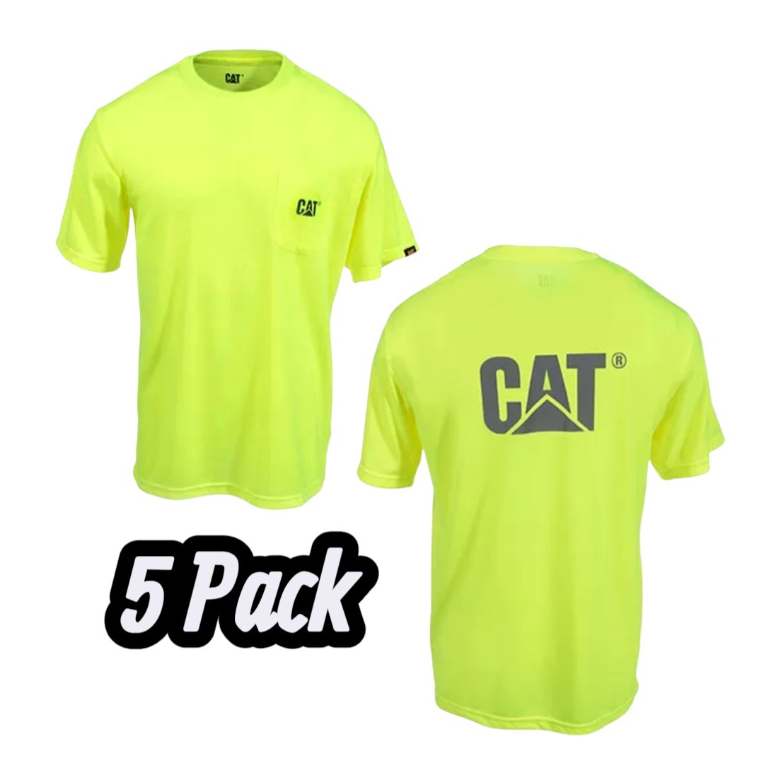 New- 5 Pack Catapiller CAT Trademark Hi-Viz Hi Visibility Tee Shirt Size Medium