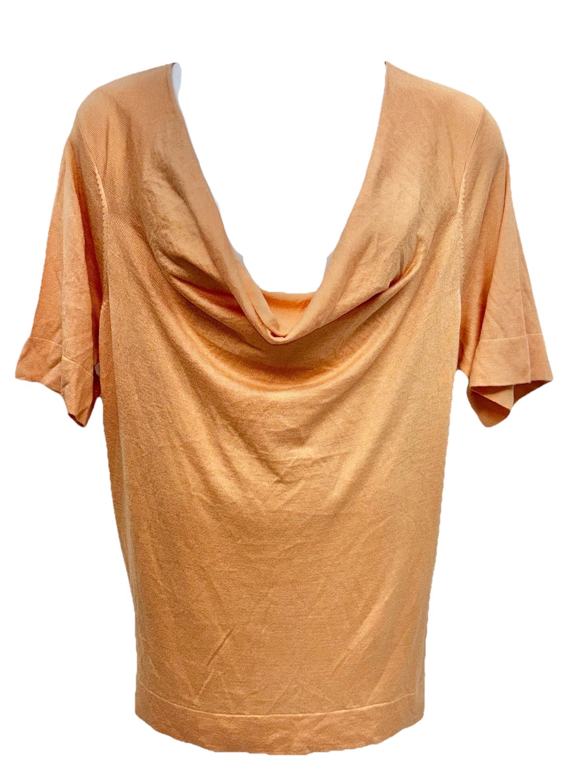 Lukastyle Women Size 1X Pullover Short Sleeve Cowl Neck Top Peach Tight Knit
