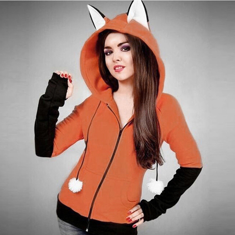 Cute Ears Style Hooded Sweatshirt Long Coat Autumn Hoodie Sweat Shirt Jacket New