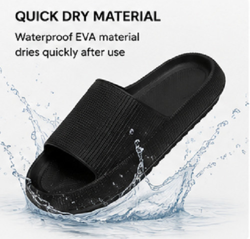 Size 36 Cloud Pillow Slippers, Ultra-Soft Quick-Dry Bathroom Slippers Black