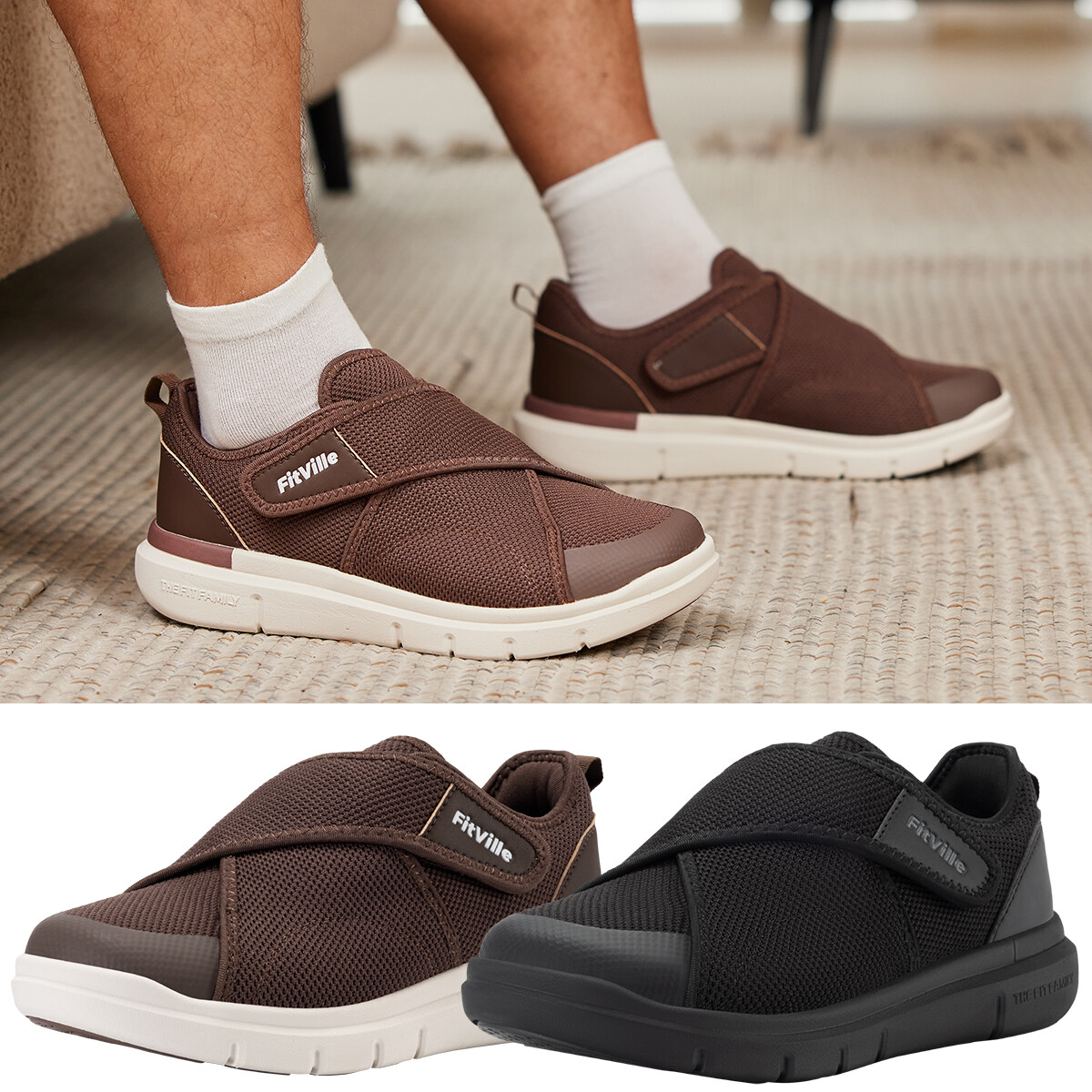 FitVille Men’s Diabetic Shoes Extra Wide Adjustable Walking Slip-on Swollen Feet