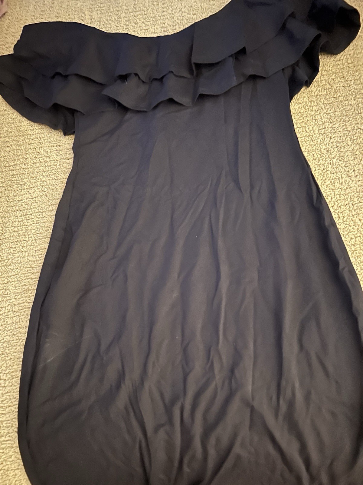Zara Black Chiffon Off-Shoulder Ruffle Sleeveless Sheath Midi Dress S