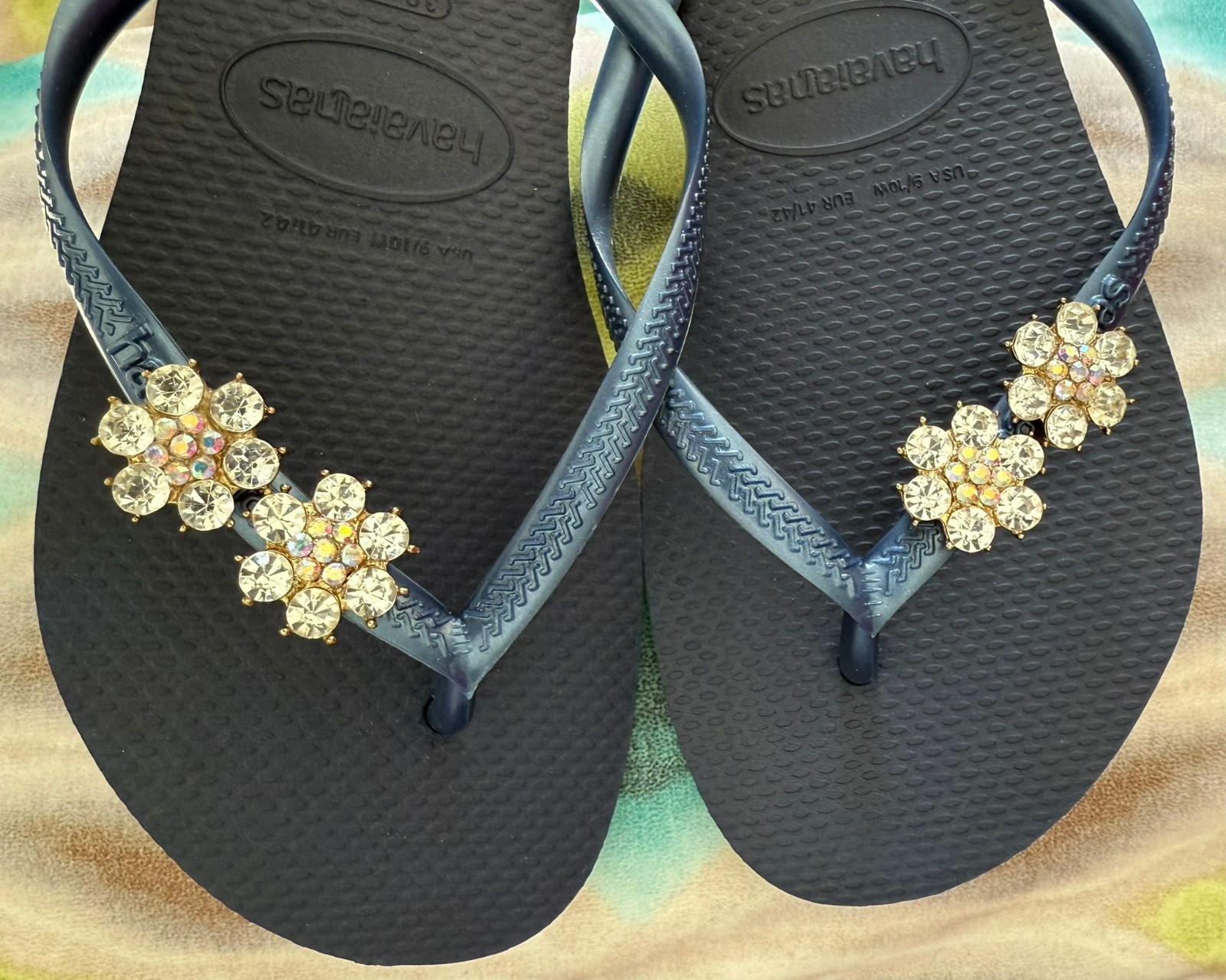 Havaianas Slim Flip Flops Women with Flower Crystal and Personalized Charm