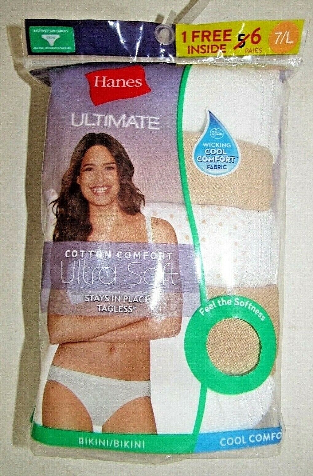 HANES Cool Comfort UltraSoft Tagless Bikini 42HUC6 White/Beige 6Pack SZ 5,6,7,8