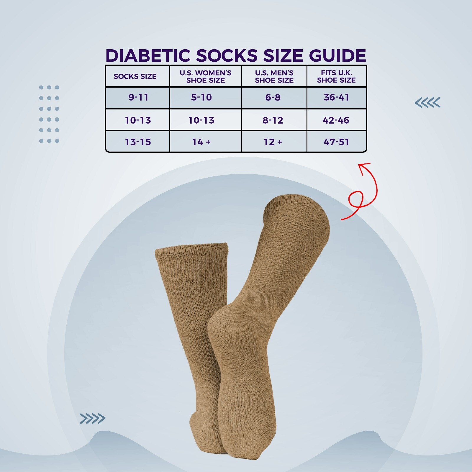 6Pairs Beige Diabetic Cotton Crew Socks Health Circulatory Size9-11 10-13 13-15