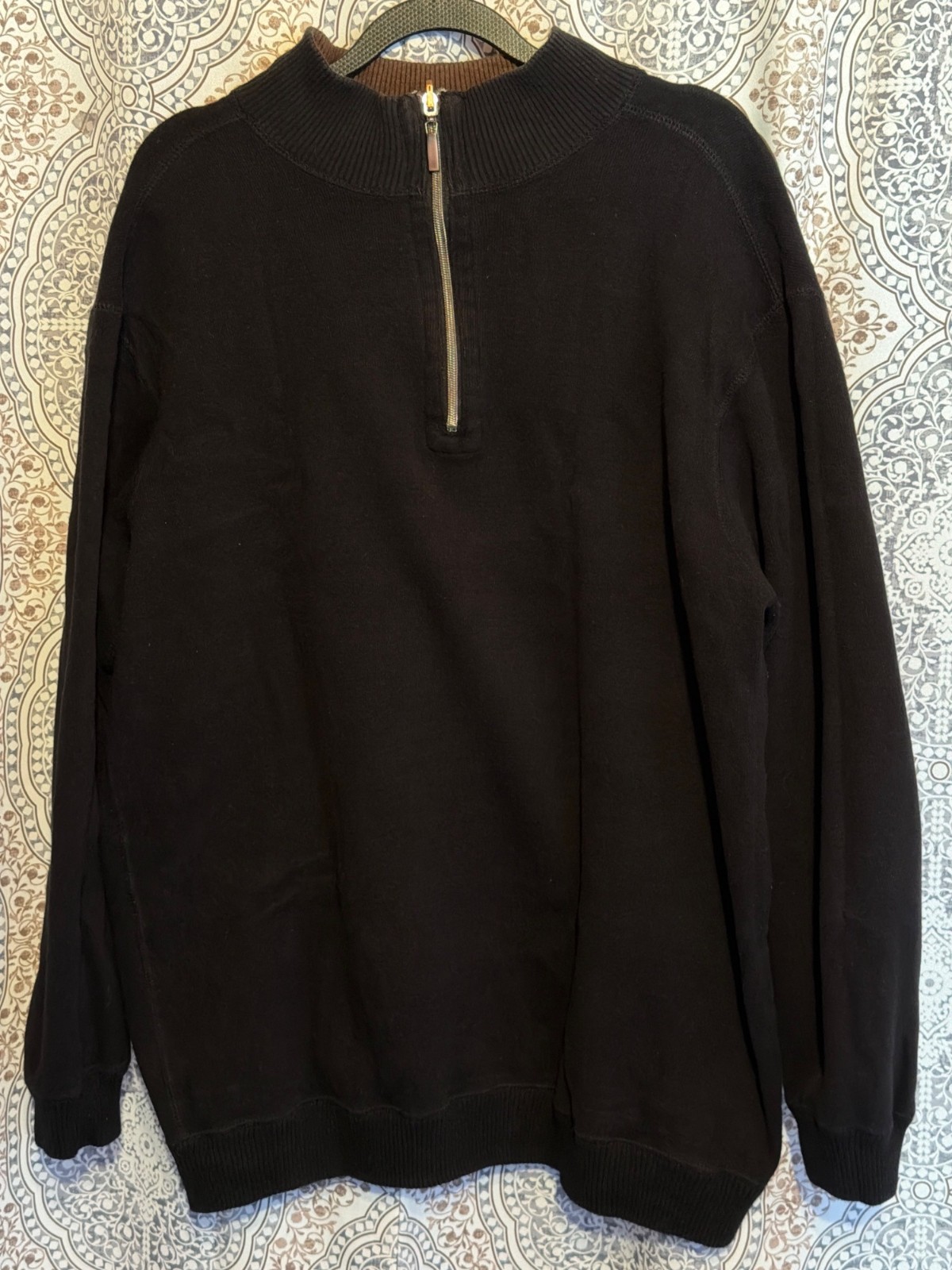 Vintage Black Half-Zip Reversible Sweater Ribbed Collar & Cuffs Mens Size XL