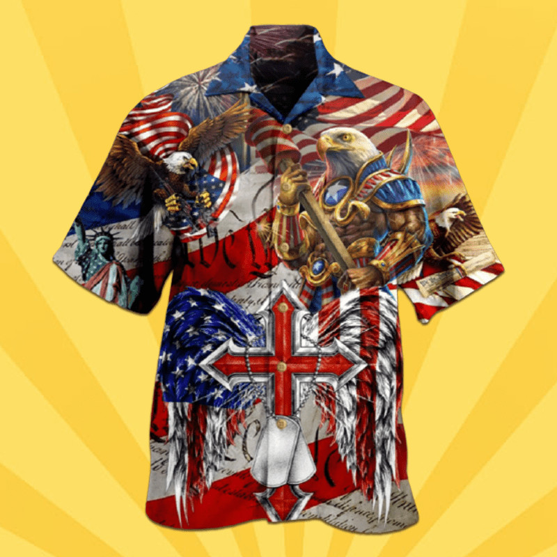4Th Of July Hawaii Shirt Combatant Eagle American Flag Hawaiian Shirt
