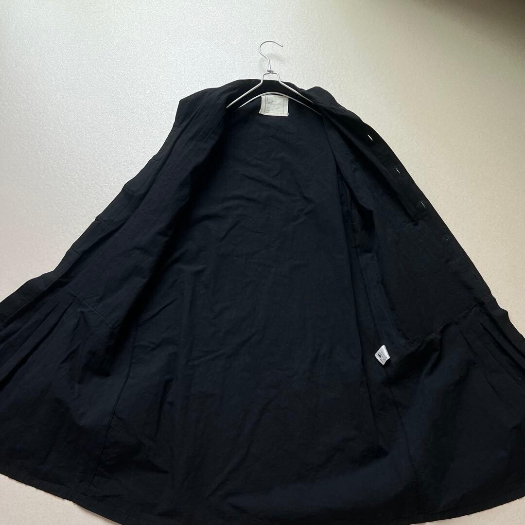 ICHI Antiquites Black Cotton Linen Pintuck Long Coat Women Free Auth