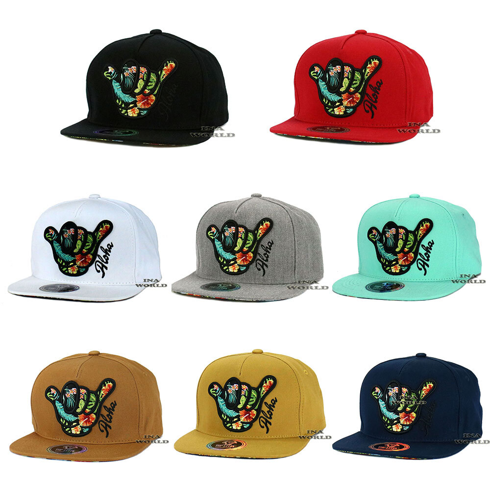 ALOHA HAWAII Hat Hawaiian Flower Embroidered Snapback Flat Bill Baseball Cap
