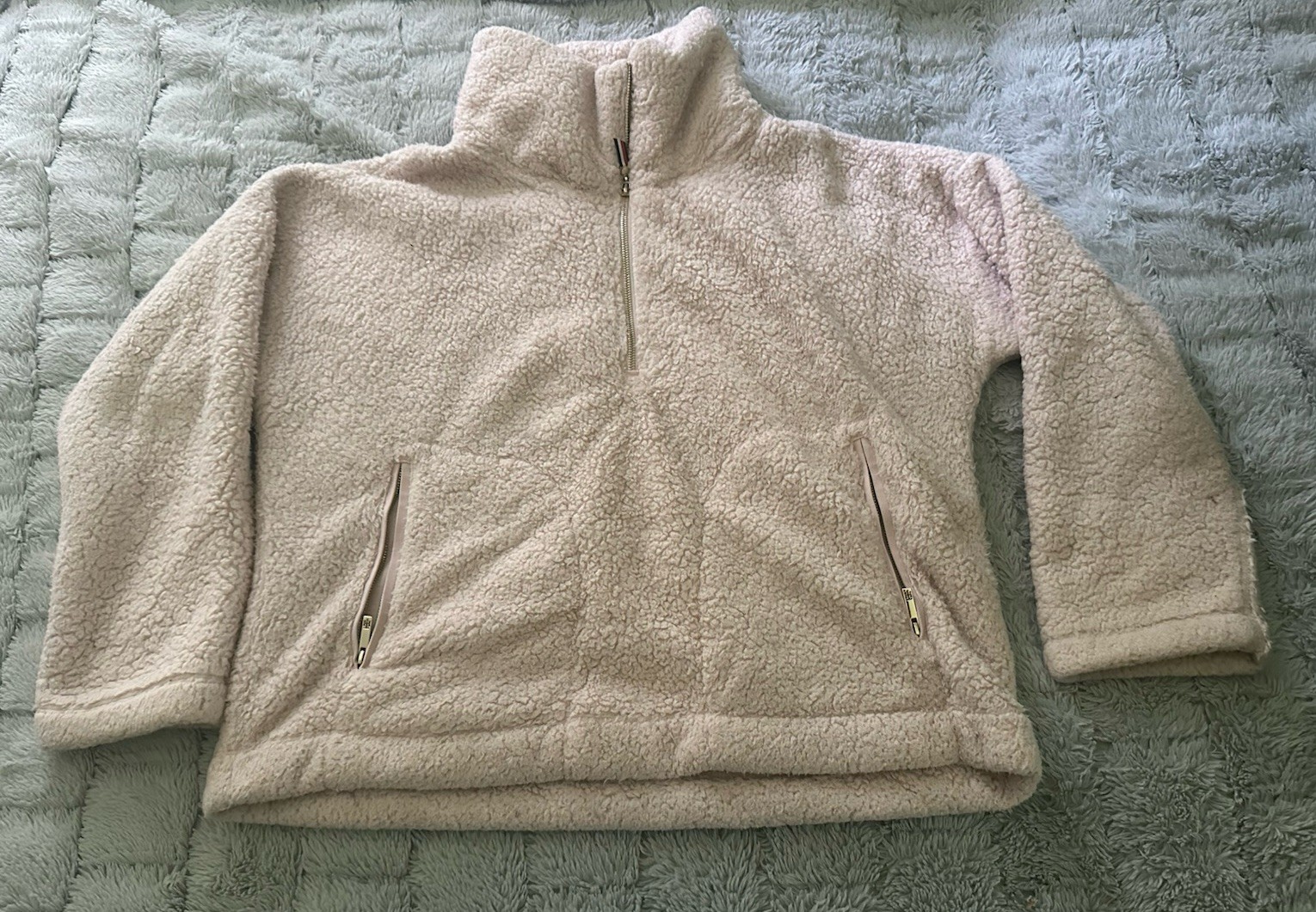 Tommy Hilfiger Womens Faux Fur Half Zip Fleece Pink Sherpa Jacket Size Large