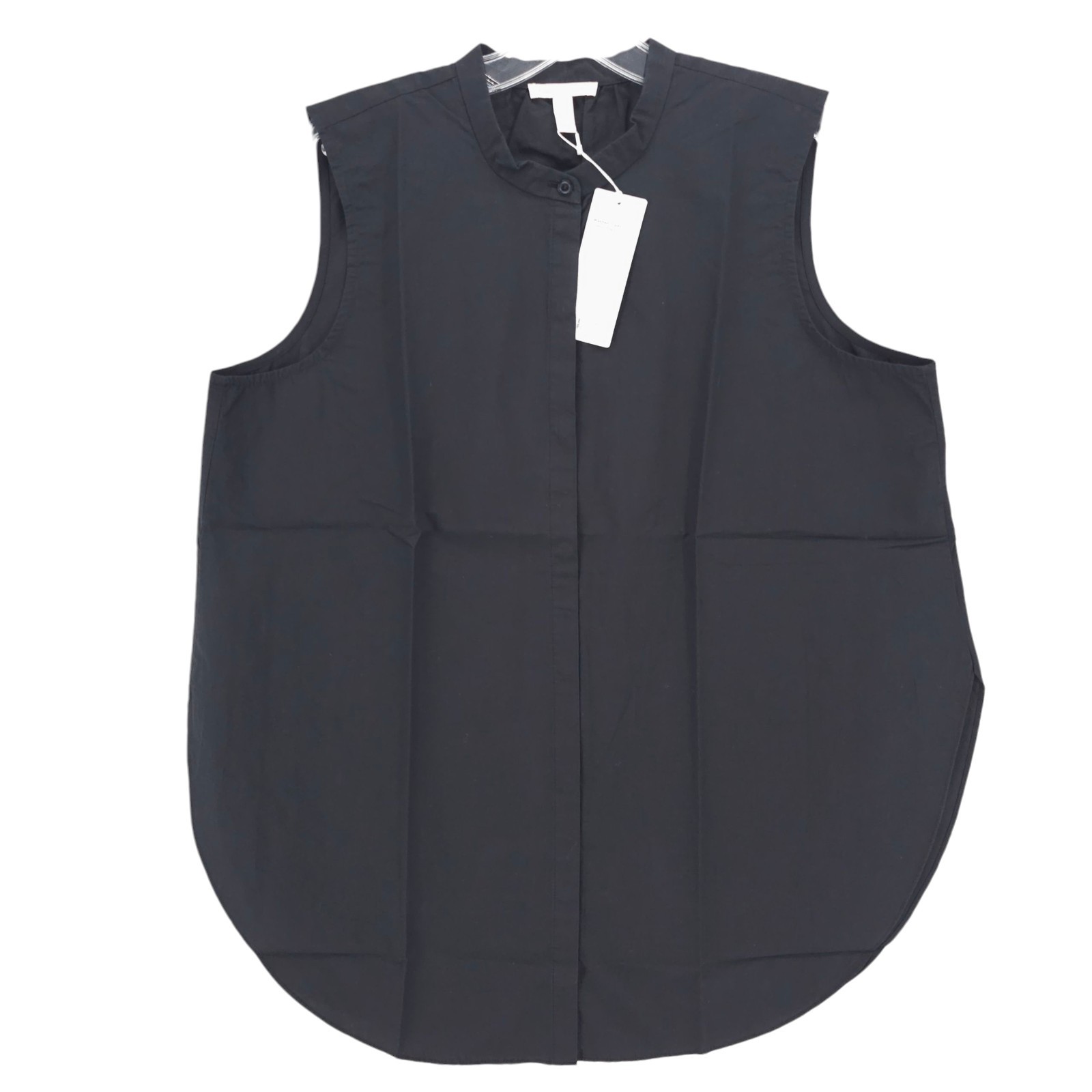 NWT EILEEN FISHER Black Mandarin Collar Shirt Cotton Poplin Sleeveless XL