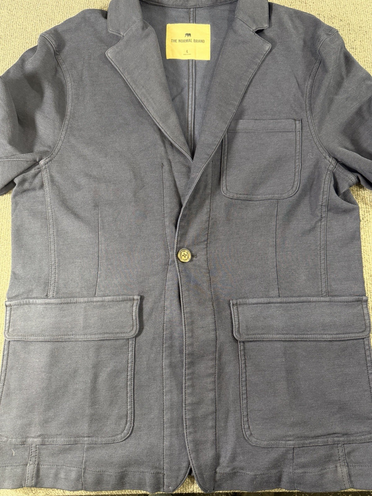 The Normal Brand Men’s Twill Cotton Blazer Blue Regular Fit Single-Breasted L