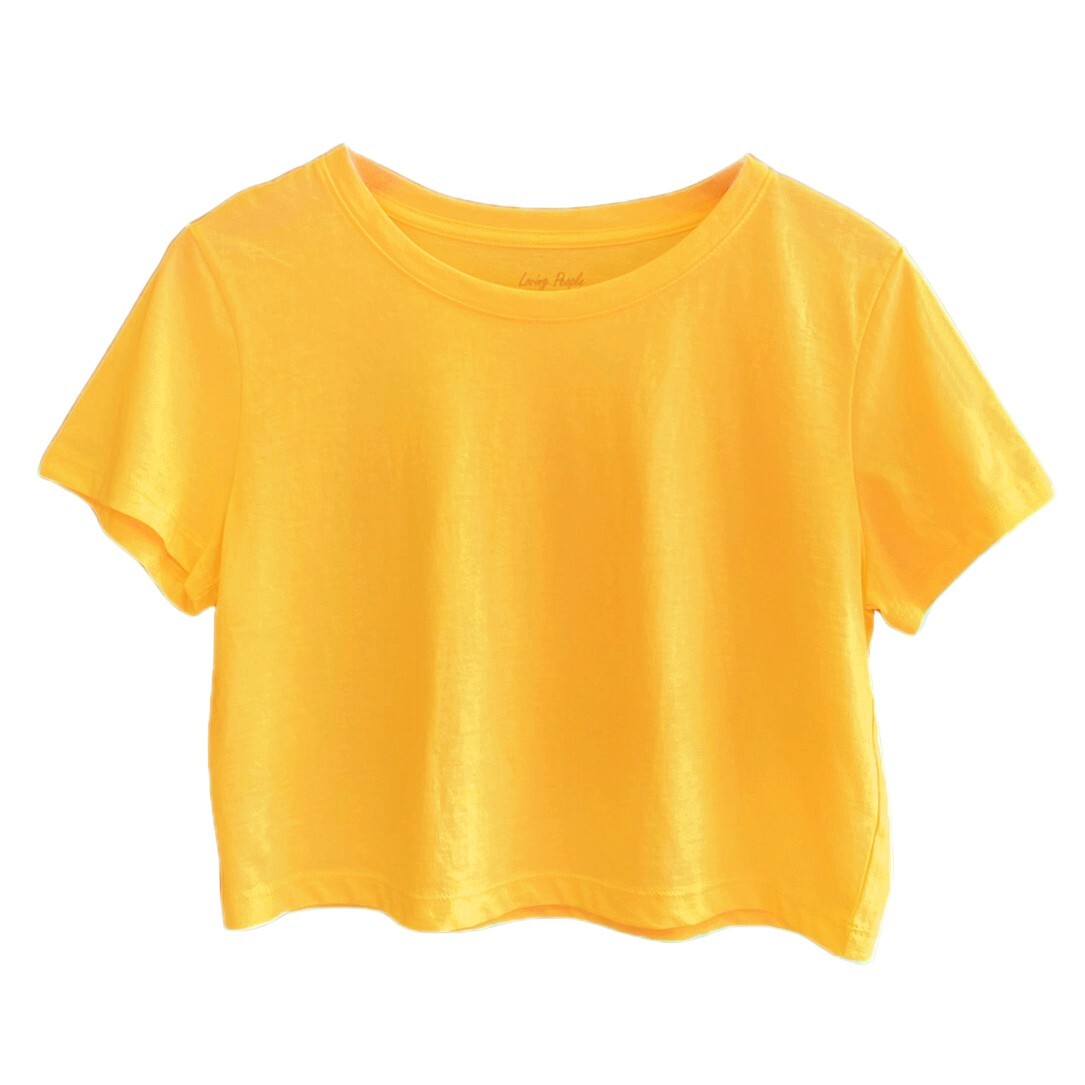 Women’s Loose Fit Crop Tops Round Neck Short Sleeve Casual 100% Cotton T-Shirts