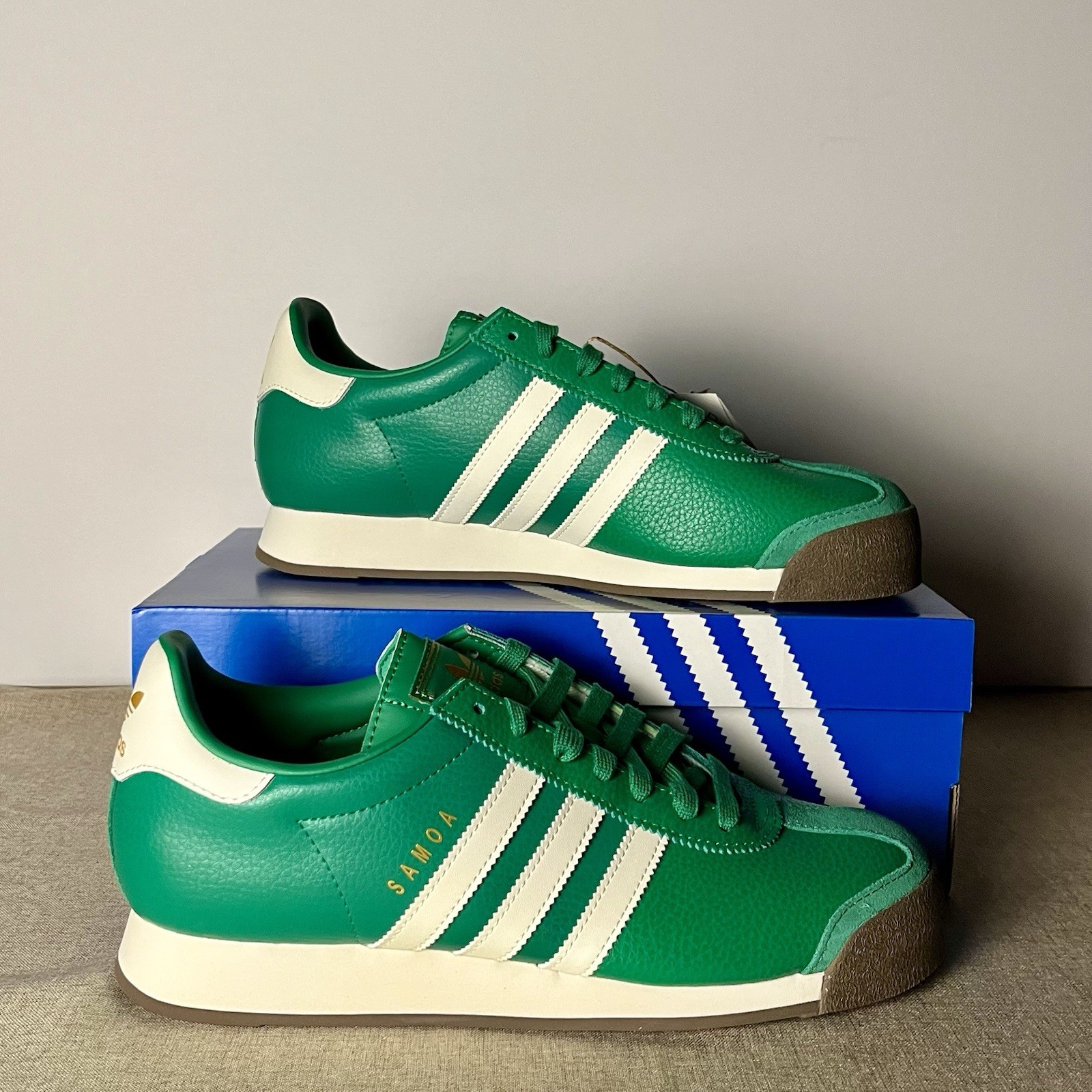 Adidas Samoa Green White Gum Leather Sneakers Men’s Size 9 JQ0048 New