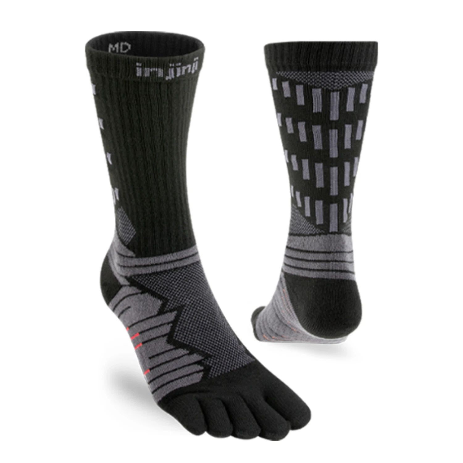 Injinji Unisex Ultra Run Crew Comfortable Toe Socks, Obsidian, Size Options