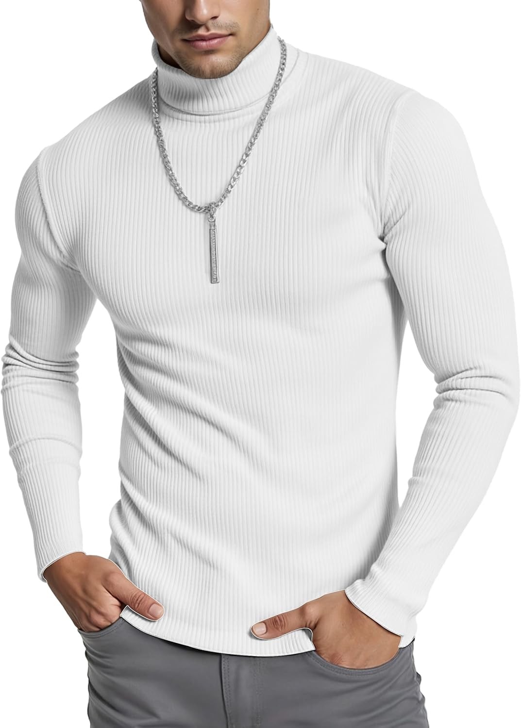 Men’s Slim Fit Ribbed Turtleneck Pullover Sweater Long Sleeve Casual Knit Top