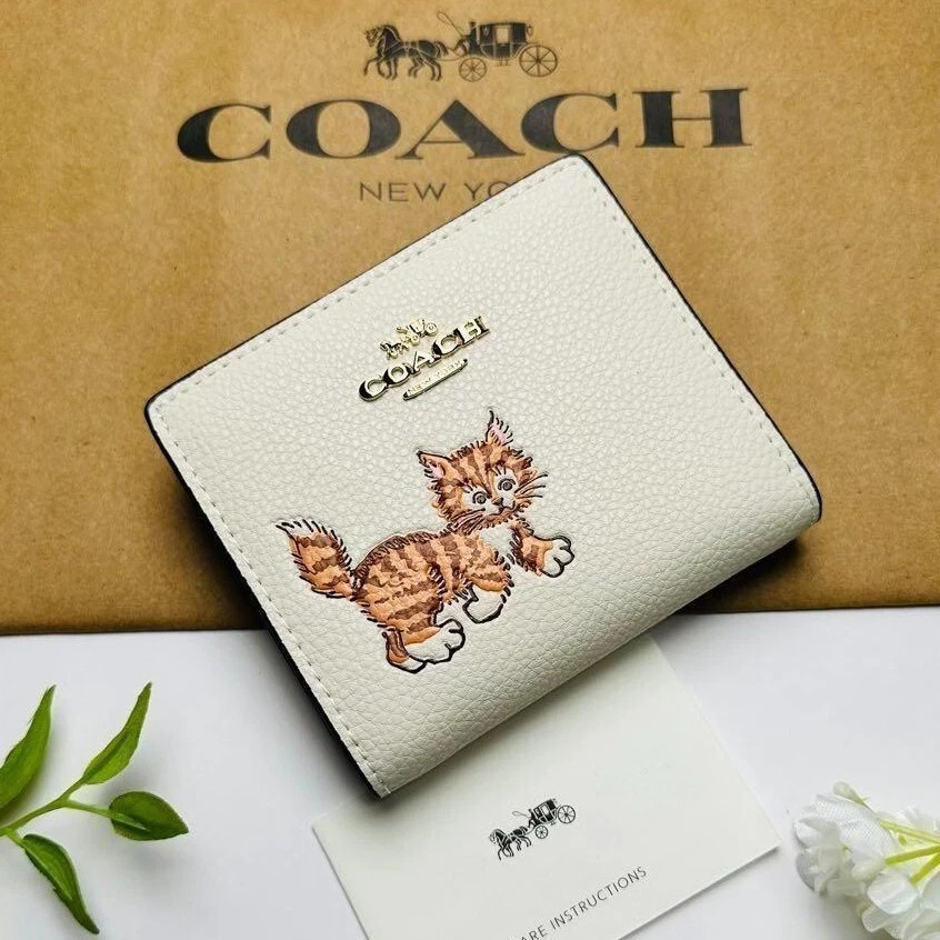 COACH Snap Wallet & Card holder With Dancing Kitten Cat CC472 Outlet New