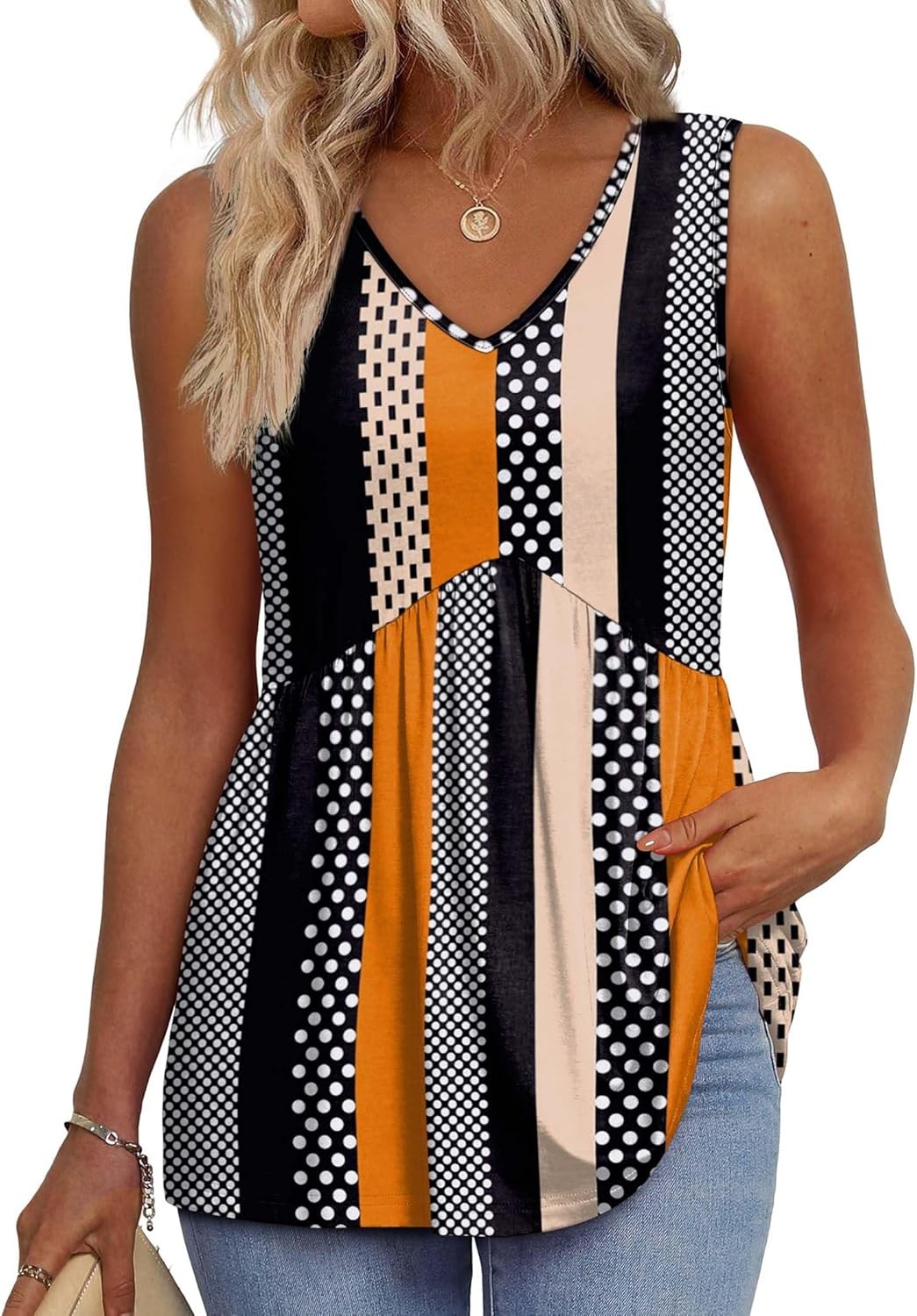 Womens Flowy Babydoll Tank Top Sleeveless V Neck Peplum Summer Casual Blouse