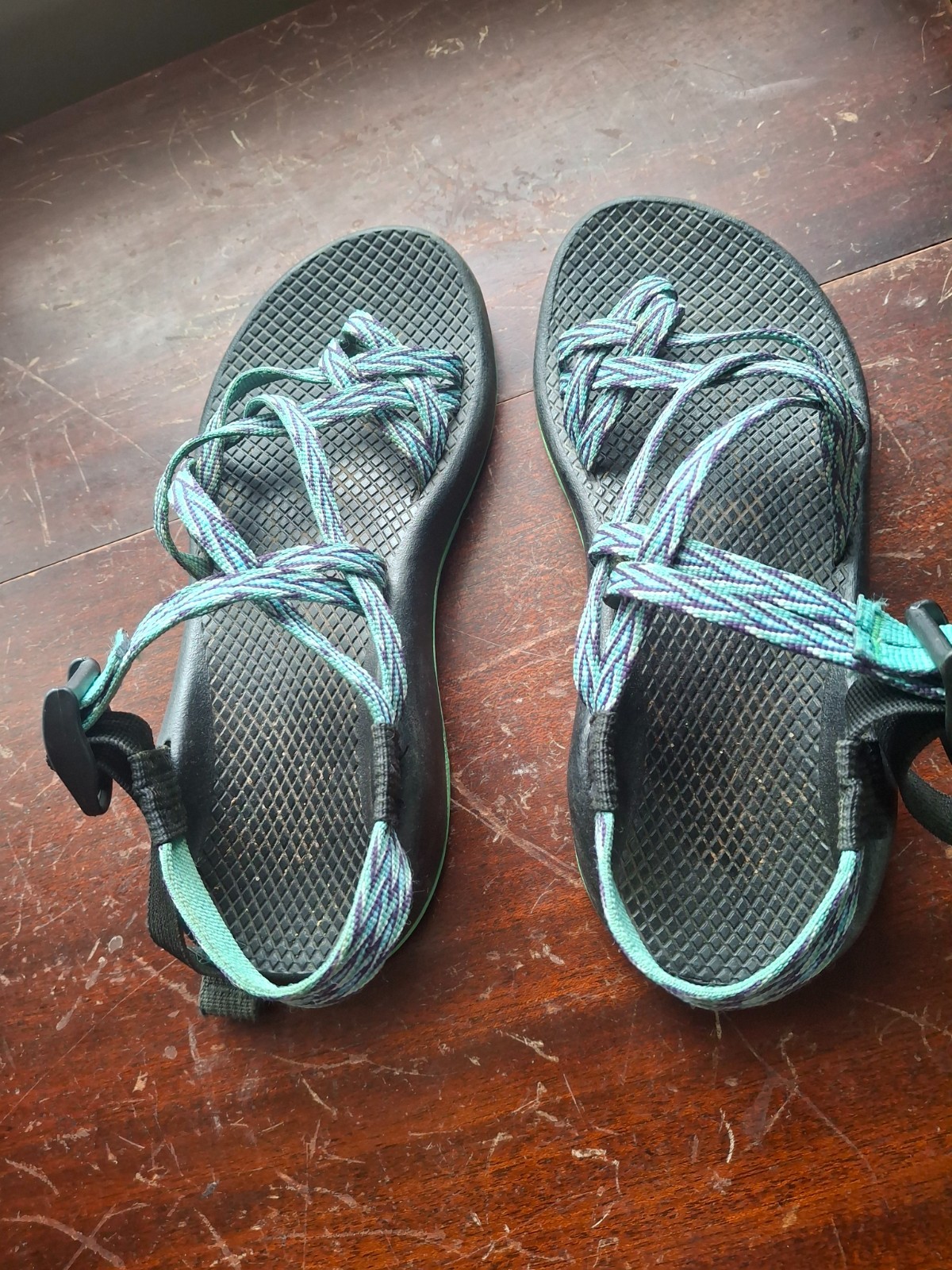 Chaco ZX/2 Womens Sandals Size 6 Strappy Toe Loop Green Blue Outdoors Hiking