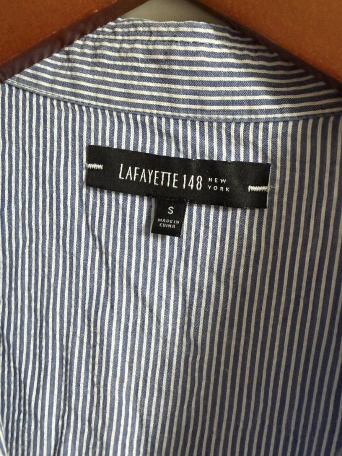 Lafayette 148 New York Blue White Striped Button Down Shirt Cotton Tencel S