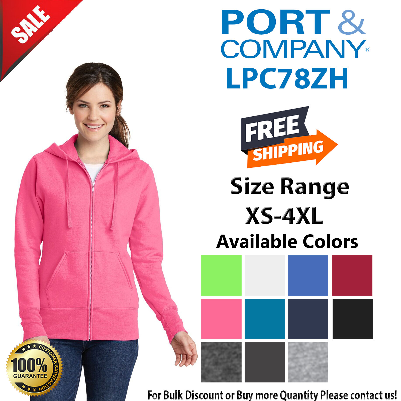 Port & Company Womens Long Sleeve Core Fleece Full-Zip Hooded Sweatshirt LPC78ZH