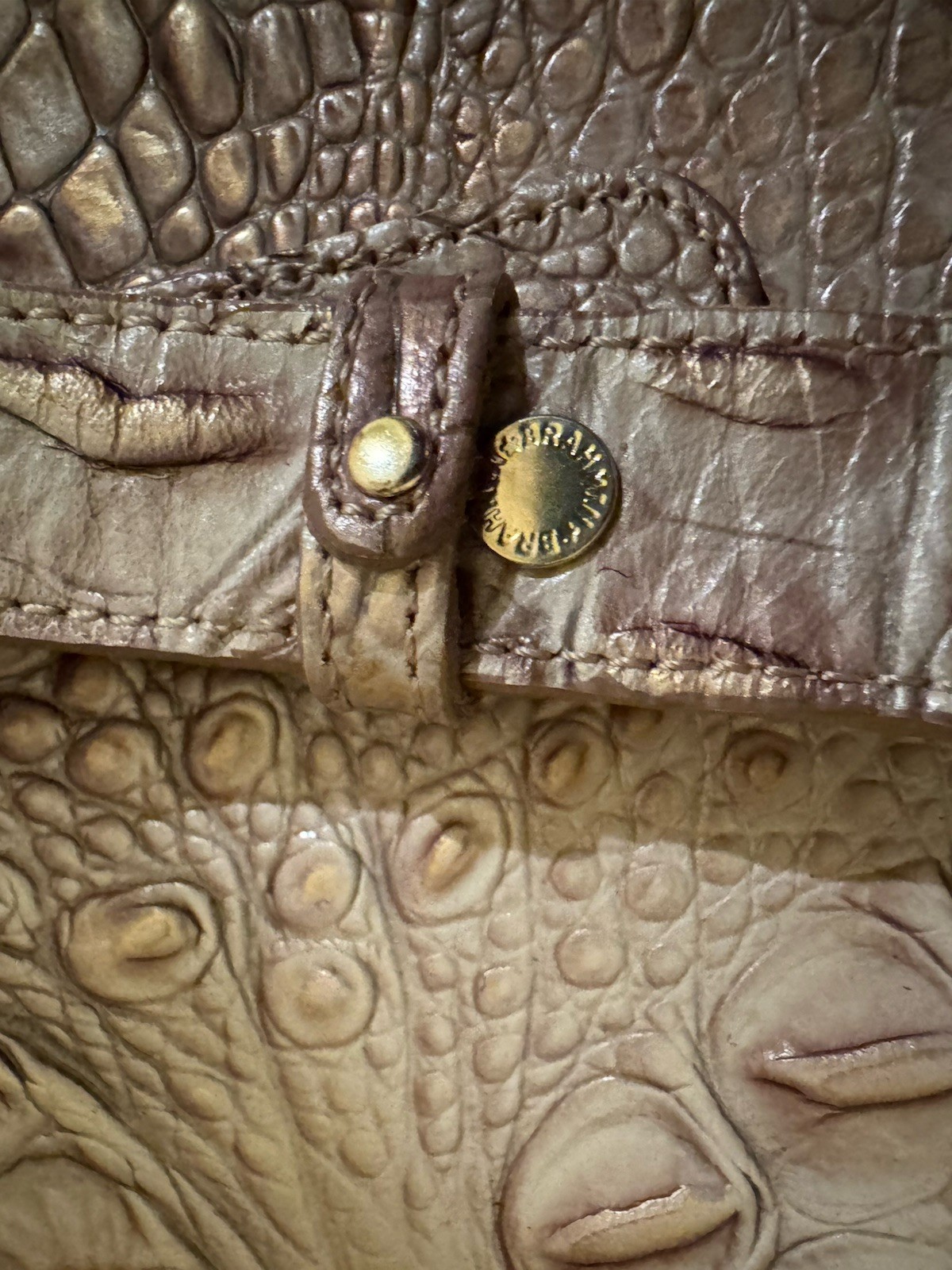 BRAHMIN Anywhere Melbourne Croc Embossed Leather Tote Shoulder Beige Handbag