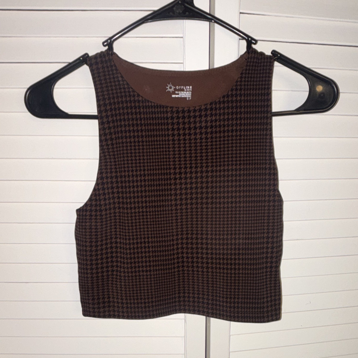 OFFLINE Women’s Cropped Tank Top Brown/Black Houndstooth Sleeveless S/P
