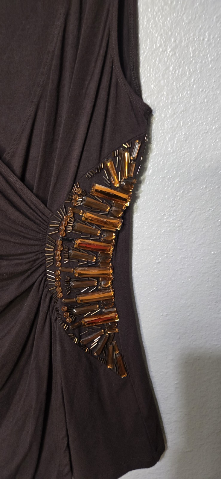 Cache Brown Asymmetric beaded Woman’s Top NWT Y2K size M