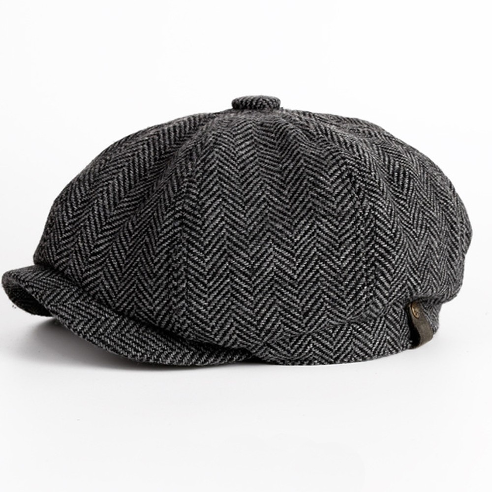 Classic Peaky Blinders Hat Newsboy Flat Cap Driver Herringbone Tweed Wool Baker
