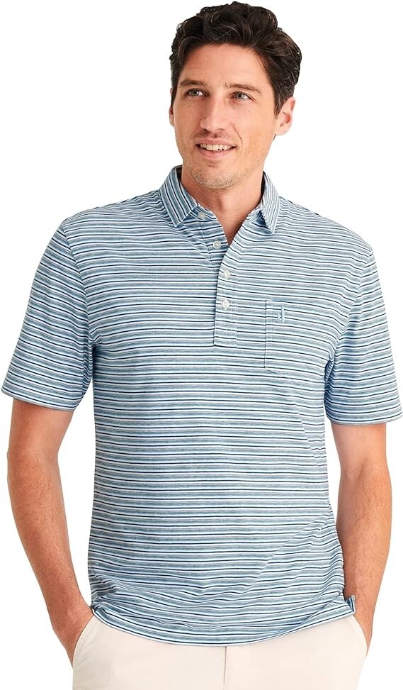 NWT JOHNNIE-O $89 THE ORIGINAL GRADY STRIPE POLO SHIRT IN BONDI BLUE SZ M