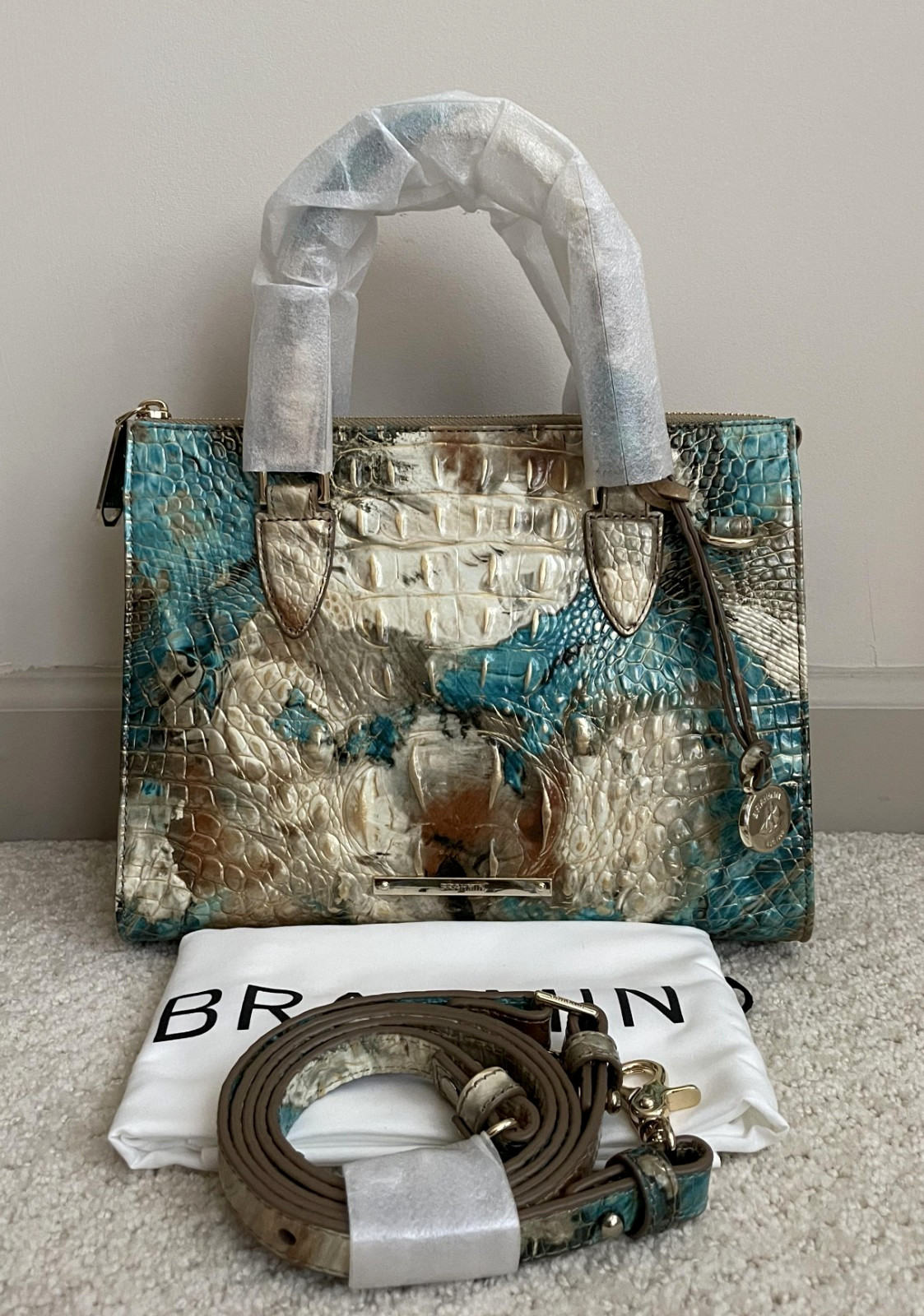 BRAHMIN Melbourne Anywhere Convertible Satchel Bag BIRD Of PARADISE Teal NWT NIP