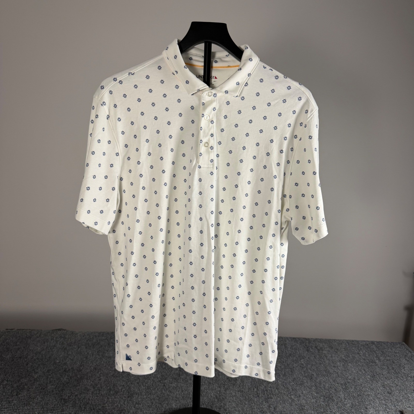 UNTUCKit Damian Polo Shirt Mens Large White Blue Floral Pima Cotton Lot of 2