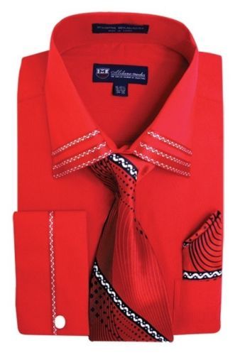 Fortino Landi Men’s French Cuff Dress Shirt with Tie and Handkerchief SG28