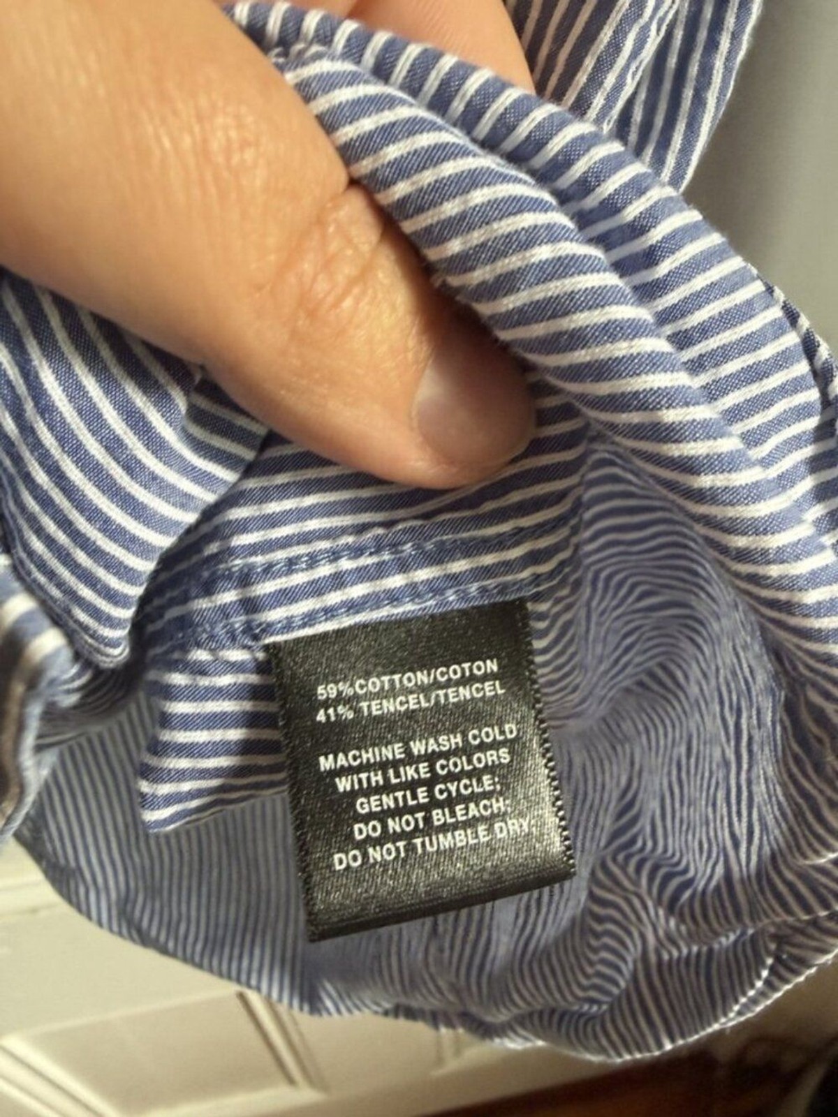 Lafayette 148 New York Blue White Striped Button Down Shirt Cotton Tencel S