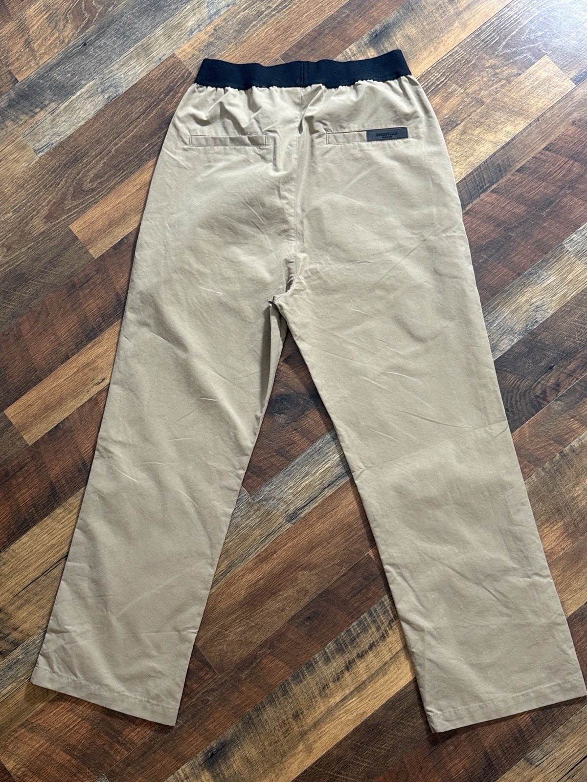 ESSENTIALS FEAR OF GOD Beige Twill Chino Pants M Elastic Waist Straight Leg