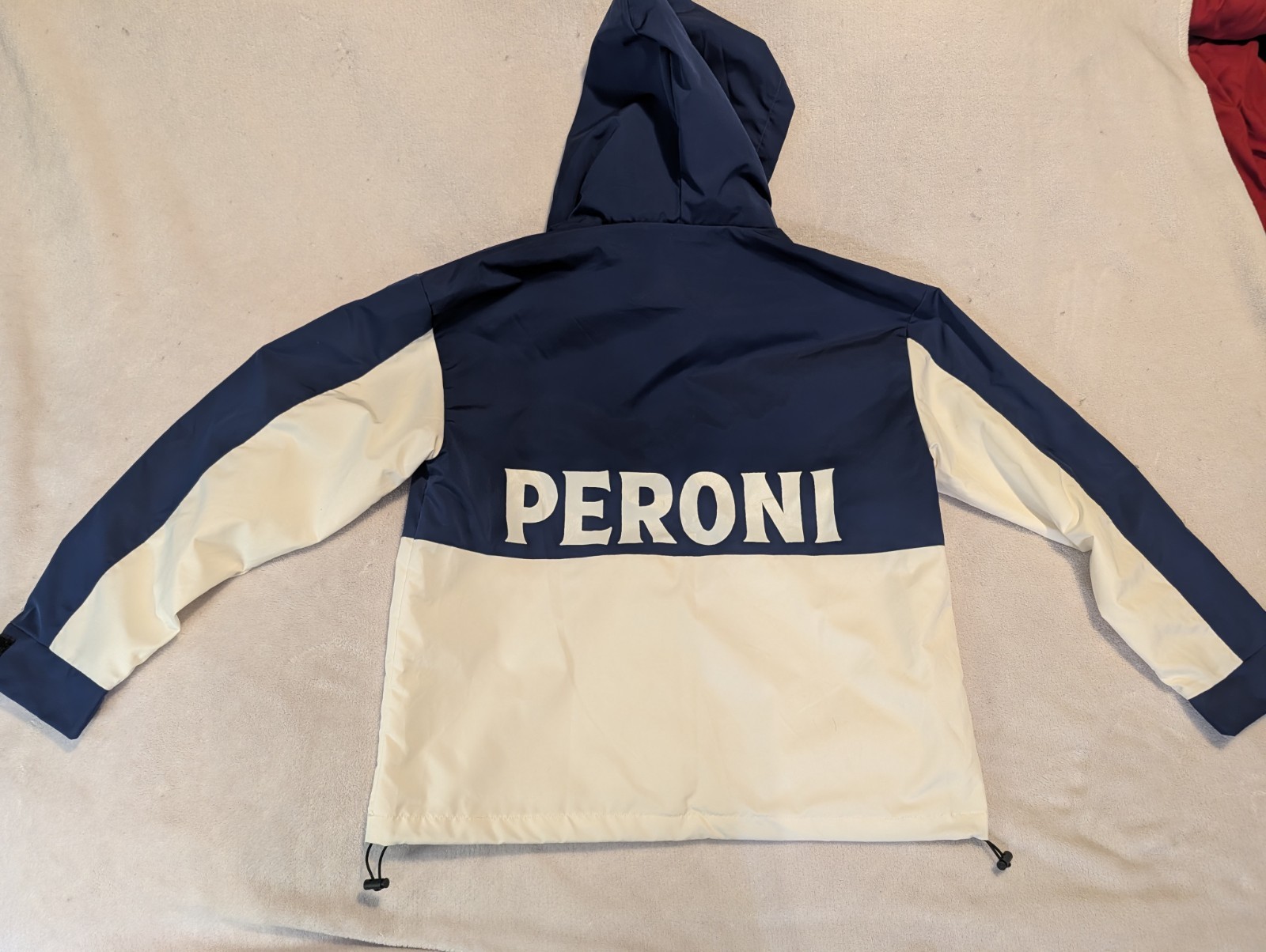 Peroni Men’s L Windbreaker Jacket Blue/White Hooded Half Zip Colorblock