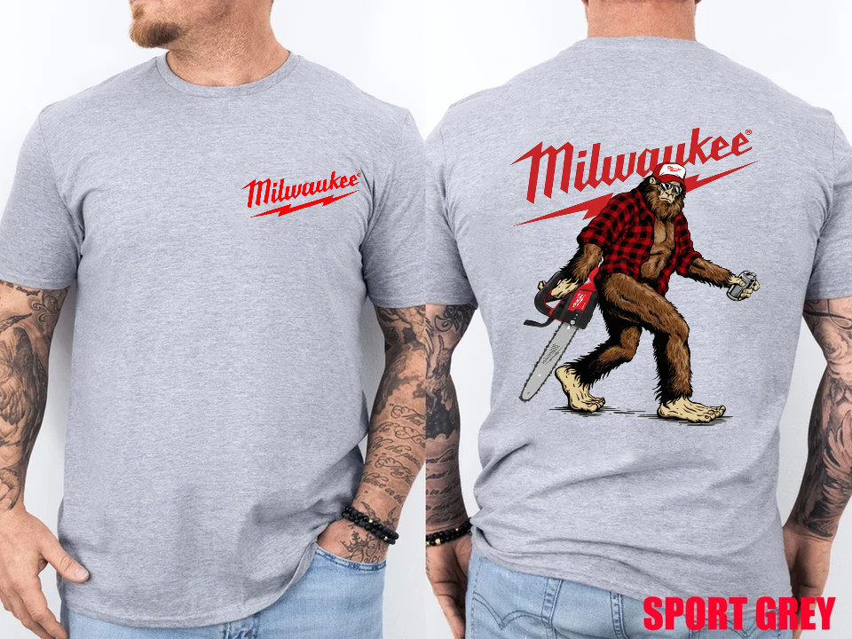 Bigfoot Milwaukee Power Tool Chainsaw Blue Collar Lumberjack 2 SIDE T-Shirt