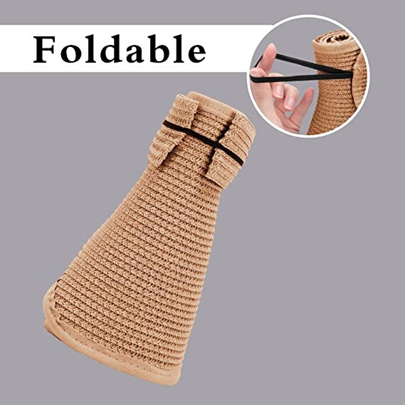 Womens Summer Foldable Straw Sun Visor Hat Roll Up Wide Brim Topless Outdoor Cap