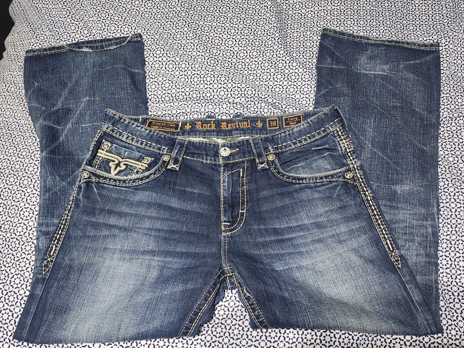 Rock Revival Men’s Bootcut Jeans Blue Medium Wash Denim Western Size 38